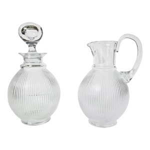 1970s Lalique Crystal "Langeais" Pitcher and Decanter With Stopper- 2 Pieces