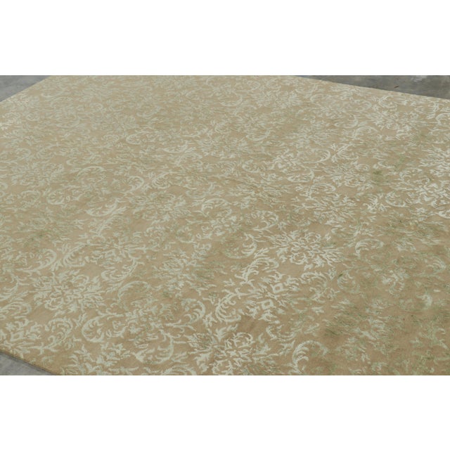 Rug & Kilim Rug & Kilim’s European Style Rug in Beige-Brown With Arabesque Patterns in Green For Sale - Image 4 of 9