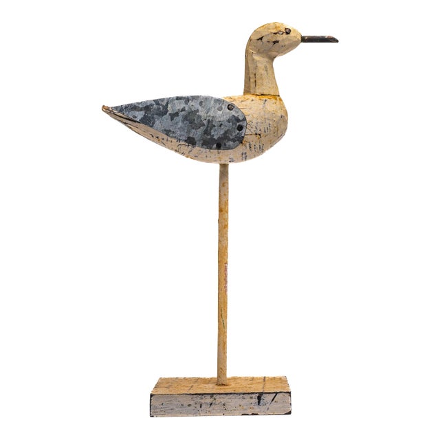 Folk Art Duck With Tin Wings on Stand, Early 20th Century For Sale