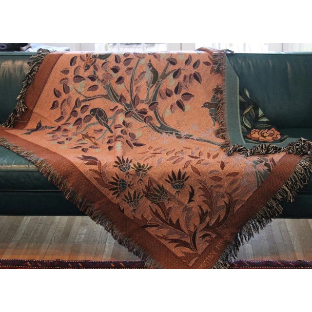 Not Yet Made - Made To Order Arts and Crafts Style "Tree of Birds" in Teal Jacquard Woven Throw Blanket For Sale - Image 5 of 11