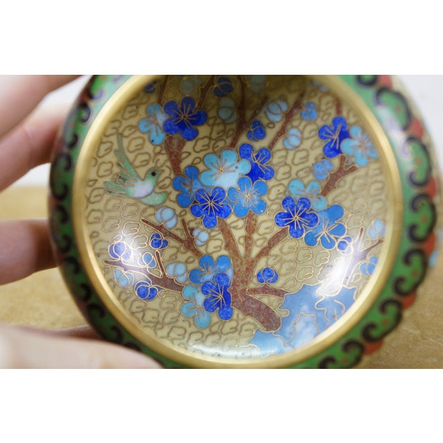 6 Chinese Brass Cloisonne Enameled Floral Vases Brush Bowls Ashtray Dishes For Sale - Image 13 of 17