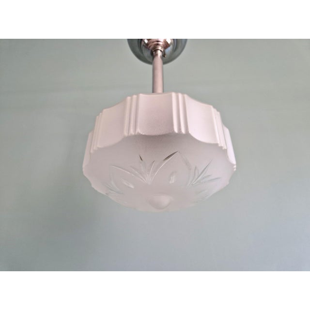 Silver Art Deco Pendant Light in Frosted Glass, 1920s For Sale - Image 8 of 12