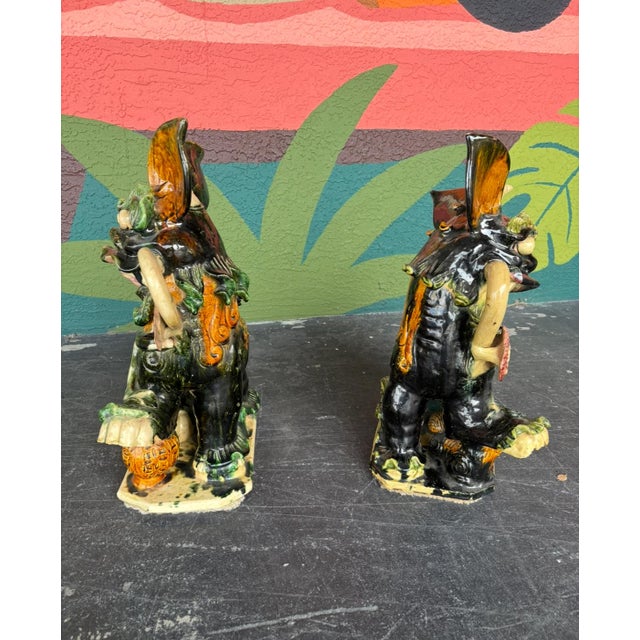 Mid 20th Century Ceramic Glazed Foo Dogs, A Pair For Sale - Image 13 of 14