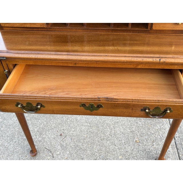 Brown Vintage Colonial Reproduction Maple Secretary Writing Desk For Sale - Image 8 of 15