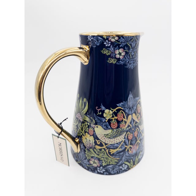 Morris & Co. Morris & Co. Strawberry Thief Porcelain Pitcher With a Stunning Navy & Gold Motif For Sale - Image 4 of 10