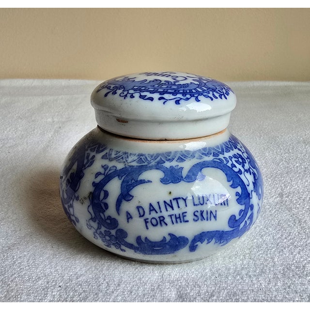 Traditional Antique Rare Magda Toilet Cream Porcelain Jar Blue & White the Magda Co Chemists Chicago For Sale - Image 3 of 8