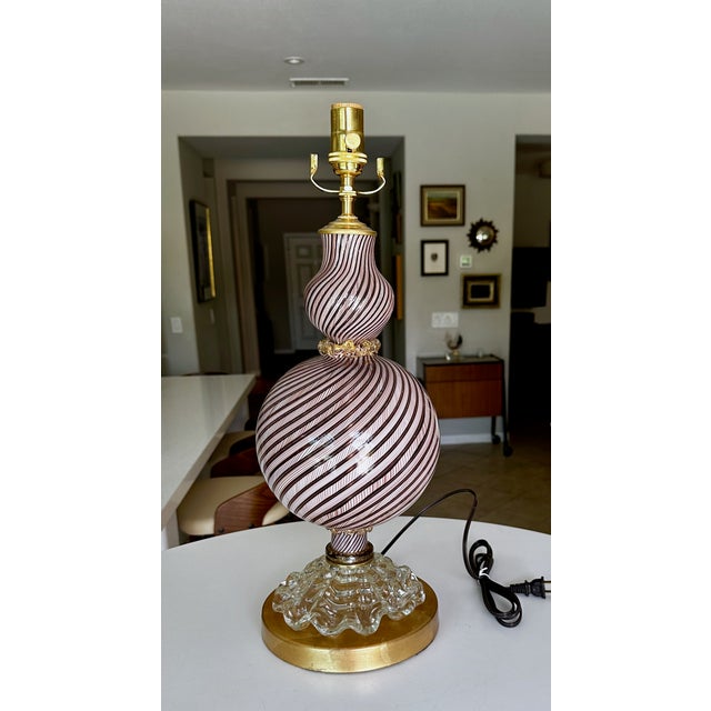 Dino Martens Mid Century Aventurine Filigrana Dino Martens Murano Table Lamp For Sale - Image 4 of 17