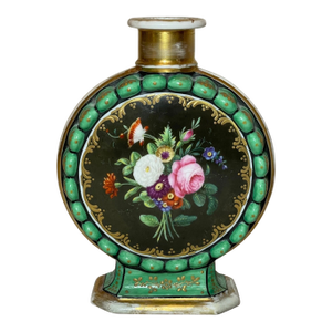Antique 19th Century Hand Painted Floral French Gilt Porcelain Bud Moon Vase