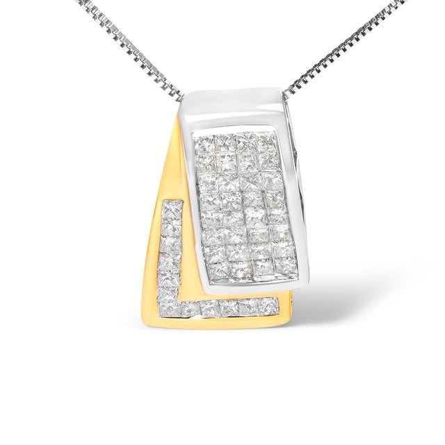 14K White and Yellow Gold 1.0 Cttw Princess Cut Diamond Two