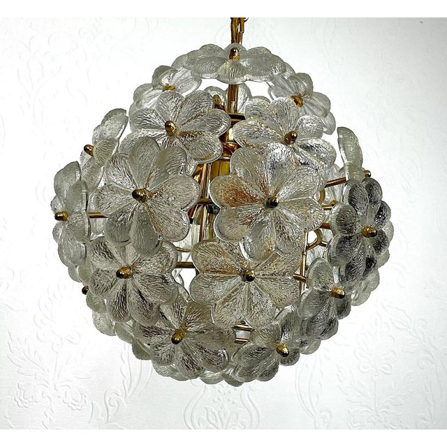 Metal Flowers Hanging Lamp in Murano Glass by Christoph Palme, 1960s For Sale - Image 7 of 12