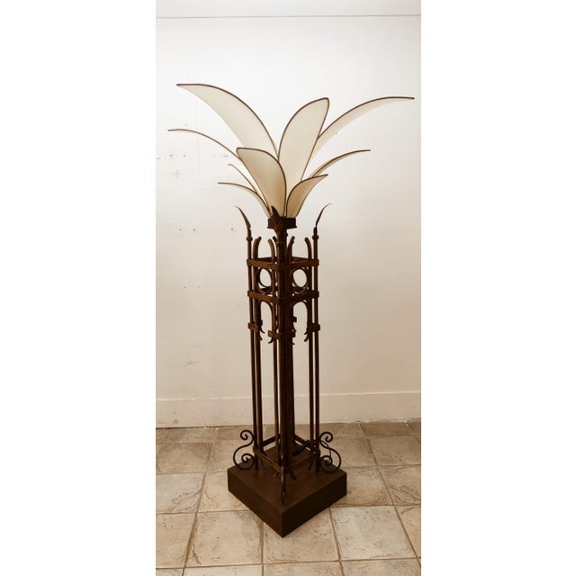 Vintage Iron Palm Tre Floor Lamp with Fabric Petals For Sale - Image 10 of 18