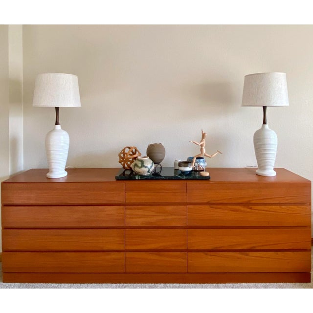 Design Technics Ceramic + Walnut Lamps, a Pair (After Martz) For Sale - Image 4 of 11