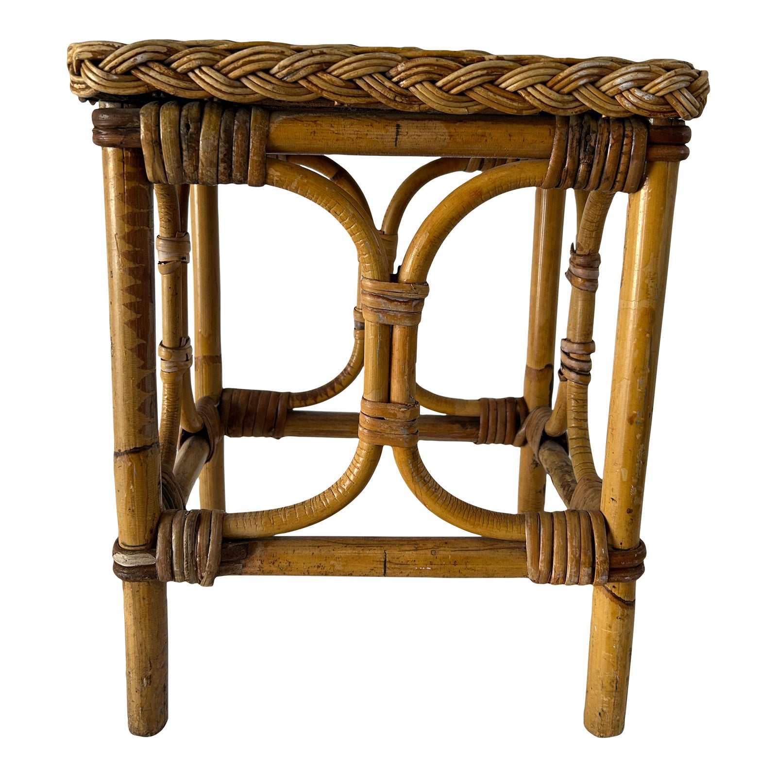 Vintage Wicker/Rattan Stool, Import. | Chairish