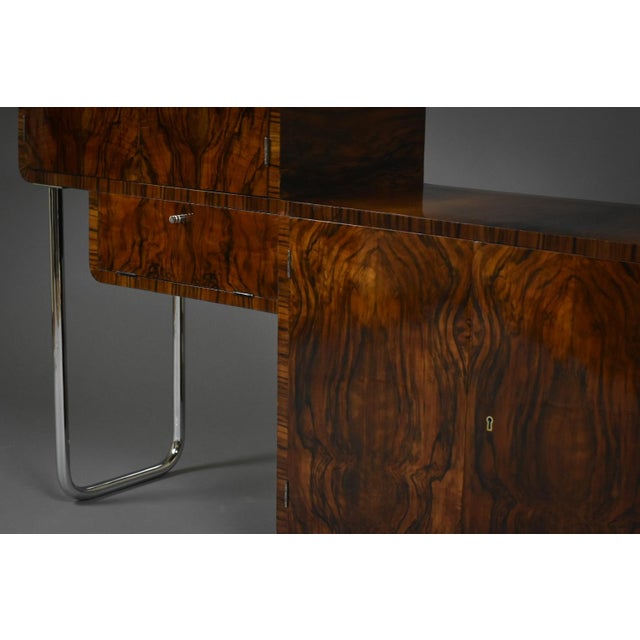 Brown Art Deco Asymmetrical Cabinet in Walnut and Chrome, Poland, 1930s For Sale - Image 8 of 13