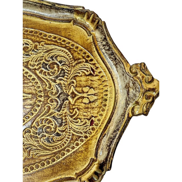 Gold Vintage Italian Florentine Gilt Wood Tray For Sale - Image 8 of 10
