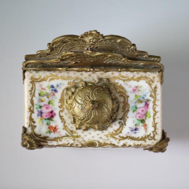Bronze Sèvres French Porcelain & Gilt Bronze Inkwell Letter Holder, C. 1880 For Sale - Image 8 of 13