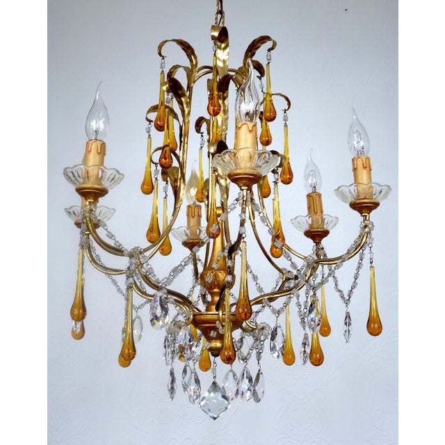 1940s Gilded Metal and Murano Glass Drop Chandelier, 1940s For Sale - Image 5 of 12