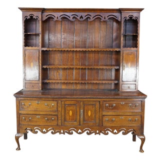 Antique Georgian Period English Oak Welsh Dresser Pewter Cupboard Buffet Hutch For Sale