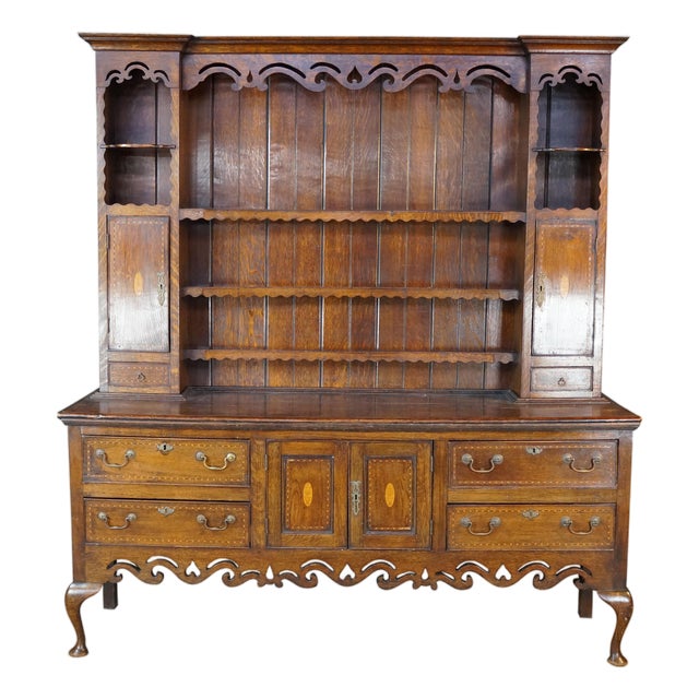 Antique Georgian Period English Oak Welsh Dresser Pewter Cupboard Buffet Hutch For Sale
