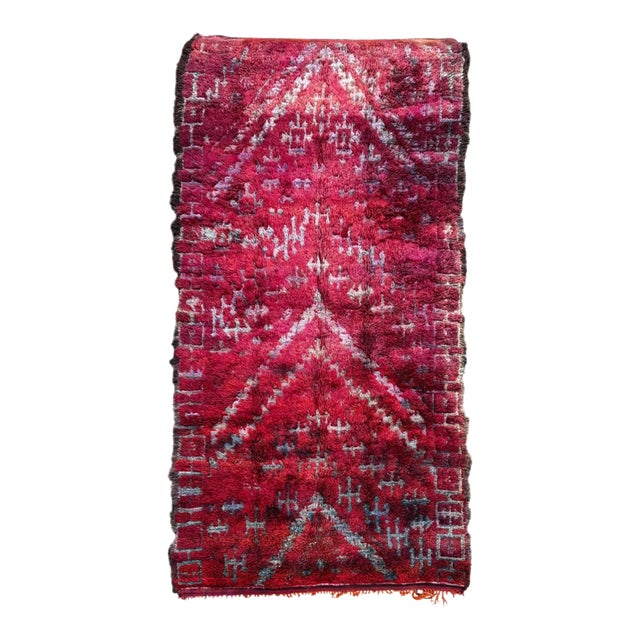 Vintage Beni M’Guild Moroccan Rug – Deep Red Tribal Wool Carpet – Long Gallery Runner For Sale