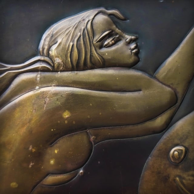 Brass Plaque Depicting a Woman and a Dolphin, France, 1960s For Sale - Image 9 of 17