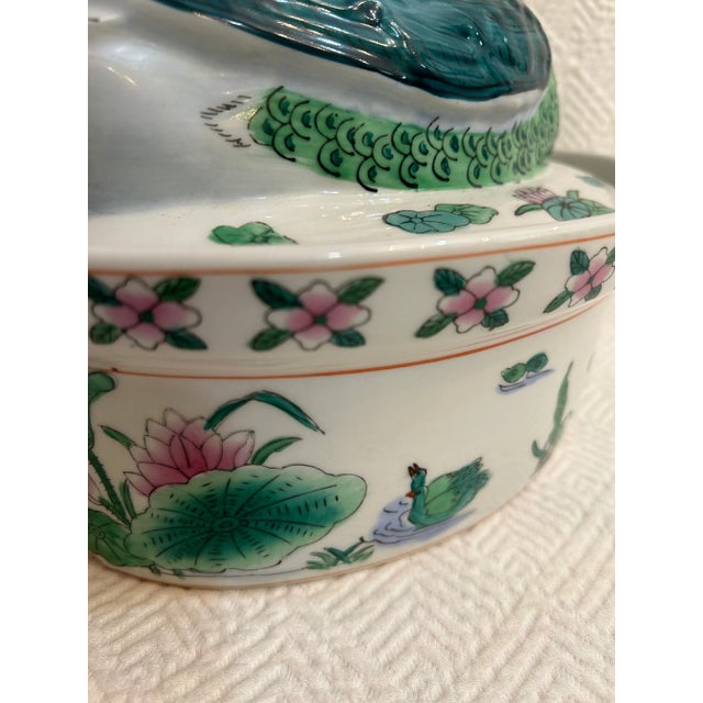 Vintage Hand Painted Chinoiserie Duck Tureen or Covered Dish For Sale - Image 9 of 12