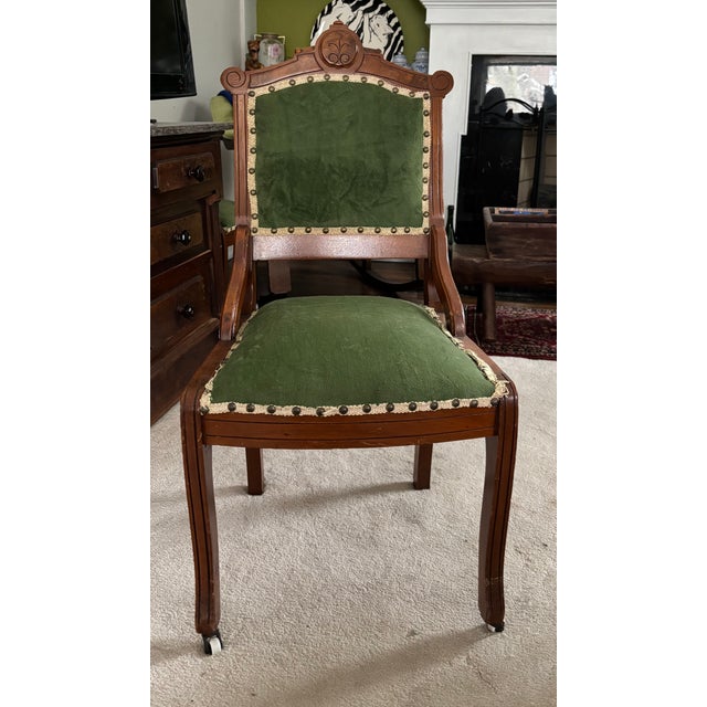 Late 19th Century Walnut Carved and Upholstered Side Chairs For Sale - Image 4 of 4