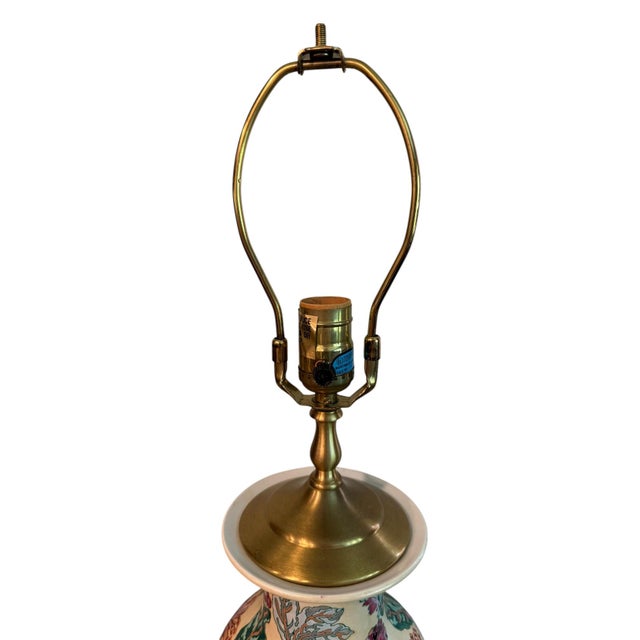 Late 20th Century Wescal Porcelain Floral Lamps on Wood Stands - A Pair For Sale In Indianapolis - Image 6 of 8