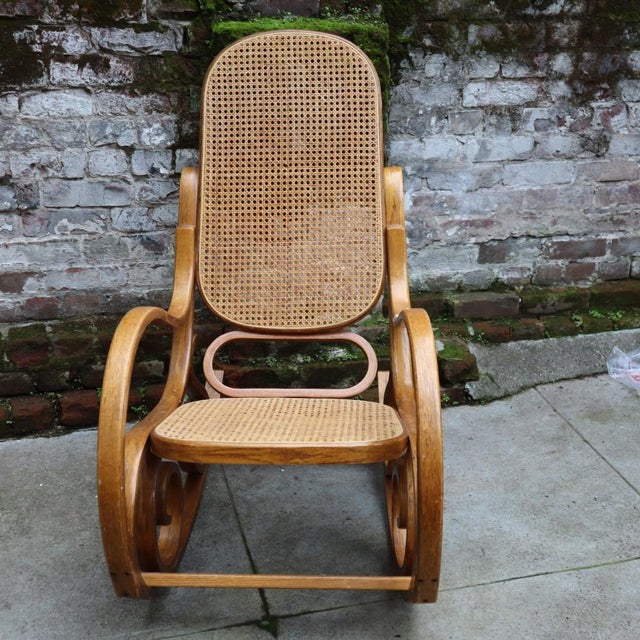Vintage MCM Style Bentwood Rocking Chair Wicker Rattan Chairish