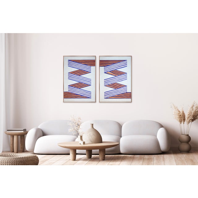2026, Op Art Painting Diptych of Purple Ribbon, Color Field Modern Painting on Watercolor Paper For Sale In Miami - Image 6 of 10
