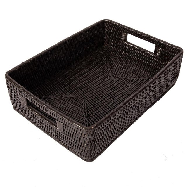 Artifacts Rattan Rectangular Storage Basket with Rounded Corners in Tudor Black - 14" For Sale - Image 10 of 10