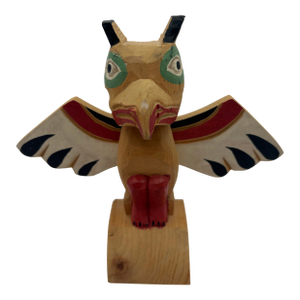 Vintage Alaska Black Diamond Hand-Carved Painted Wood Bird Totem Sculpture