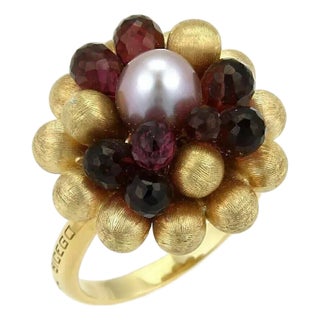 Mid 20th Century Marco Bicego Paradise Tourmaline & Pearl Cluster 18k Yellow Gold Ring - Size 7 For Sale