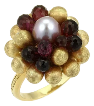 Mid 20th Century Marco Bicego Paradise Tourmaline & Pearl Cluster 18k Yellow Gold Ring - Size 7