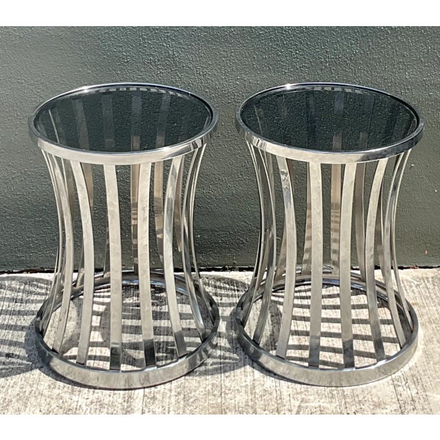 Vintage Metal and Glass Side Tables - A Pair For Sale - Image 11 of 12