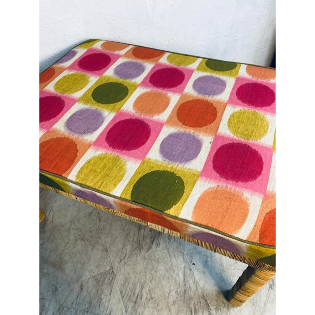 1970s Bielecky Brothers Rattan Wrapped Bench With Custom Cushion For Sale - Image 5 of 12