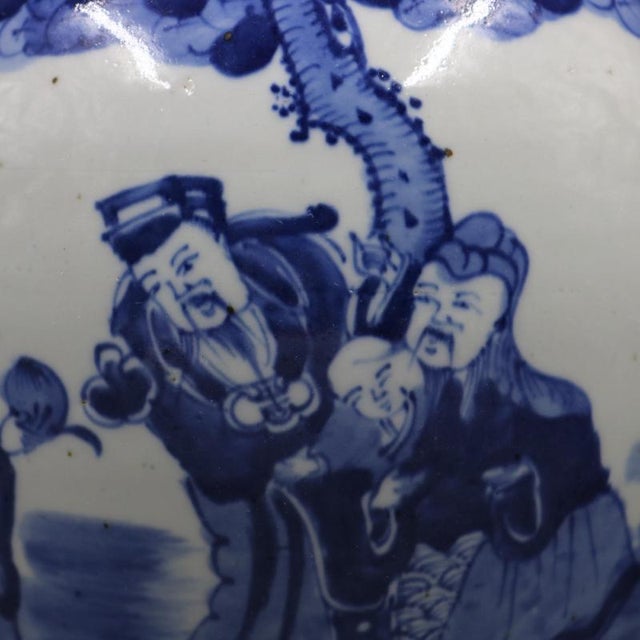 Art Deco Antique Chinese Ceramic Pot China Blue Ground Famille Rose Porcelain Ginger Jar Hand Painted Figures Pattern For Sale - Image 3 of 8