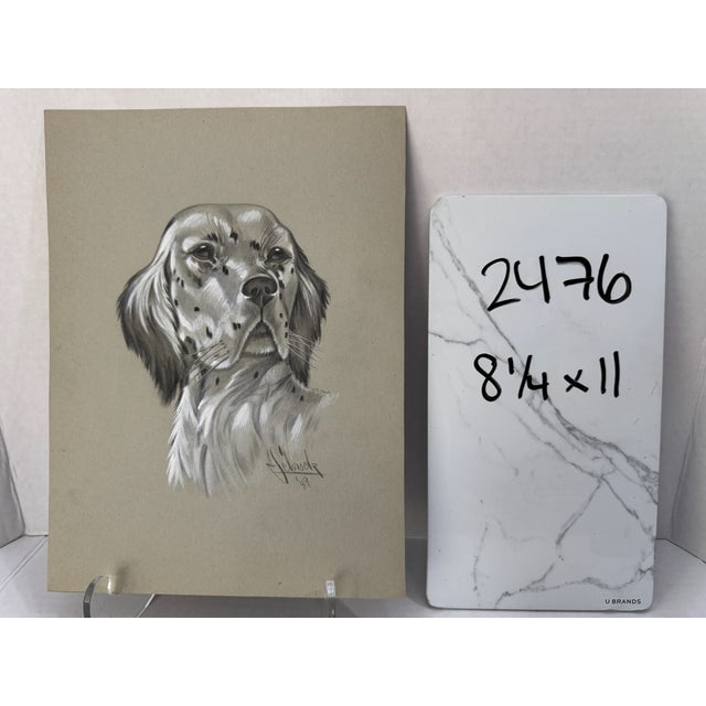 1940s Original Signed Graphite Illustration of English Setter Dog Portrait, 11 × 8.25 In. For Sale In Atlanta - Image 6 of 6