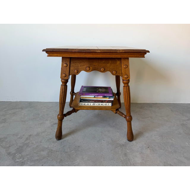 Farmhouse Antique French Farmhouse Turned Oak Wood Accent Table With Lower Shelf/ Sold For Sale - Image 3 of 12