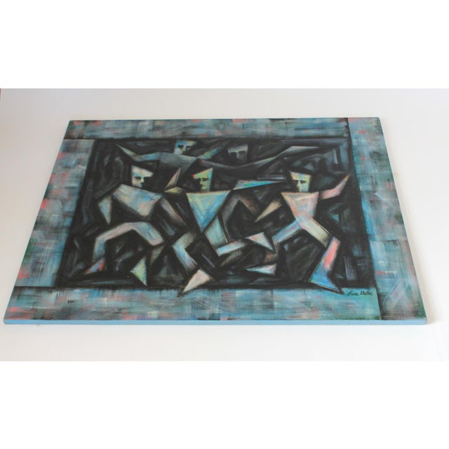 Mid 20th Century Vintage Cubist-Influenced Original Painting on Canvas - Lisa Bates For Sale - Image 5 of 10