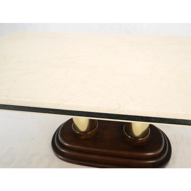 Rounded Edge Marble Top Single Brass Pedestal Base Dining Conference Table For Sale - Image 6 of 12