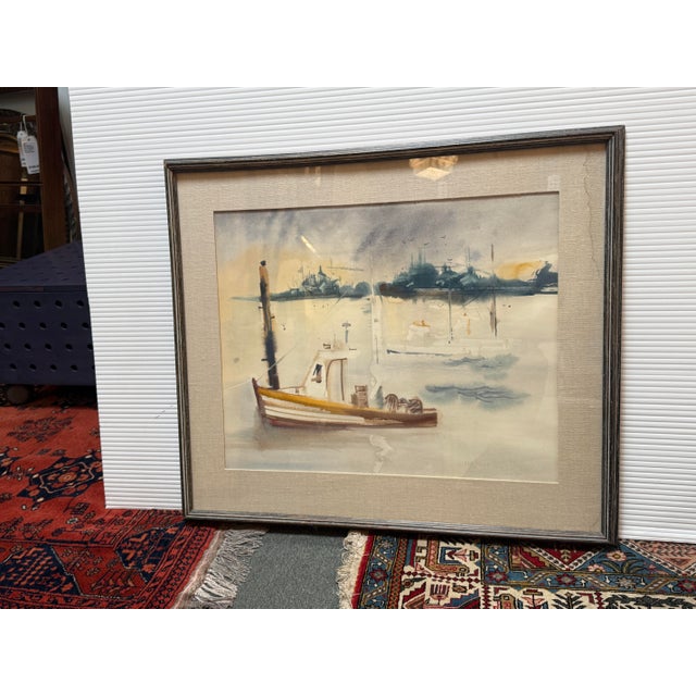 Sanford Brooks Mid Century Harbor Scene Watercolor Painting, Signed For Sale - Image 12 of 12