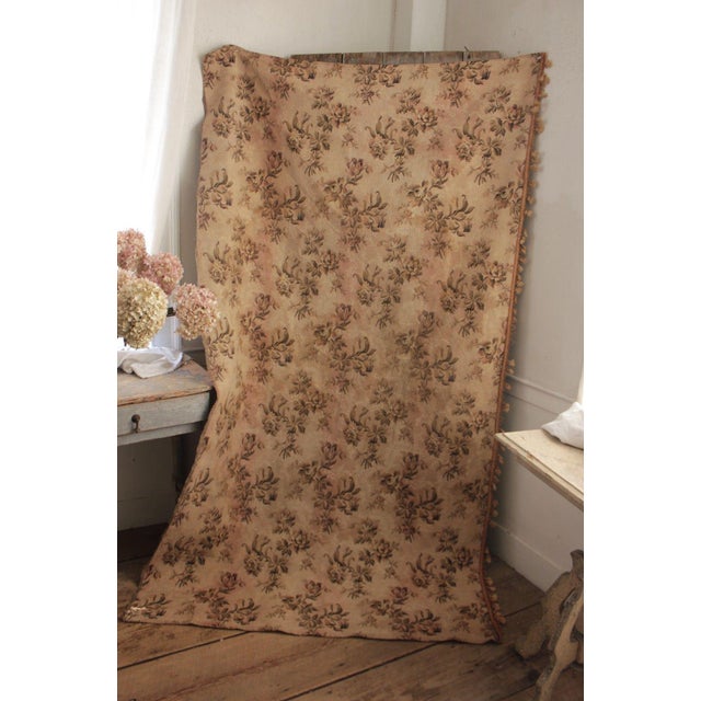 Vintage French Tapestry Woven Curtain W/ Trim C1940 Upholstery Fabric