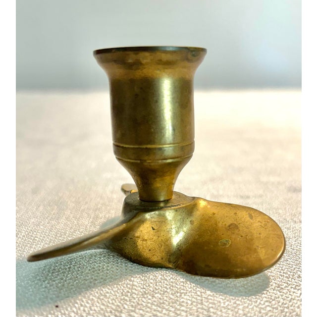 Mid-Century Modern MCM Andrea by Sadek Solid Brass Nautical Propeller Candlesticks- A Pair For Sale - Image 3 of 4