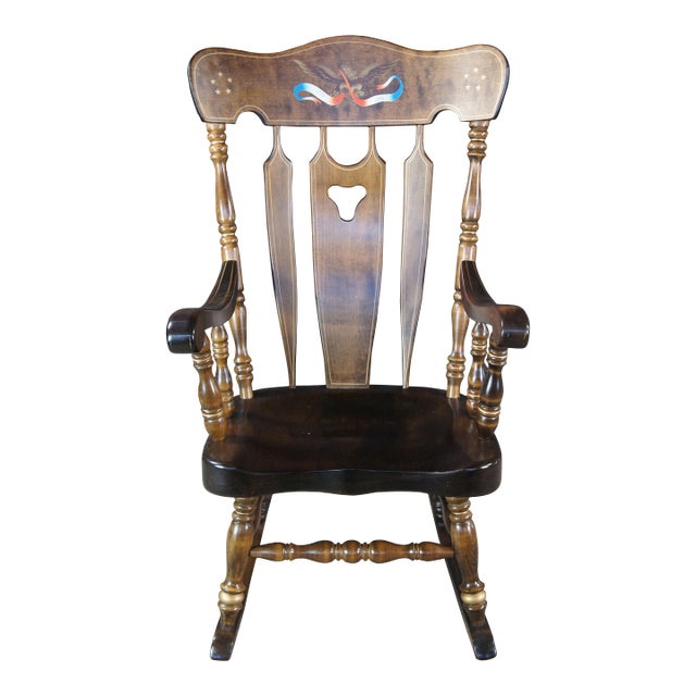Late 19th Century S Bent Brothers Colonial Maple American Eagle Bicentennial Rocking Chair Rocker For Sale