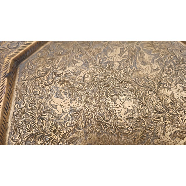 Art Deco octagonal openwork brass tray from Kashmir , dimensions: diameter 29,5 cm, height 1,5 cm.