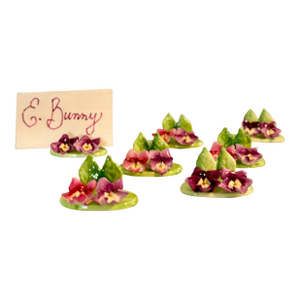 Early 20th Century Crown Staffordshire Hand Painted Bone China Flower Place Card Holders - Set of 8