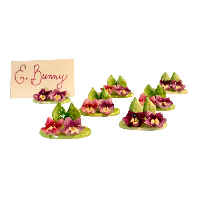 Hand Painted Trompe-l'Oeil Bone China Flower Crown Staffordshire Place Card Holders - Set of 8 For Sale