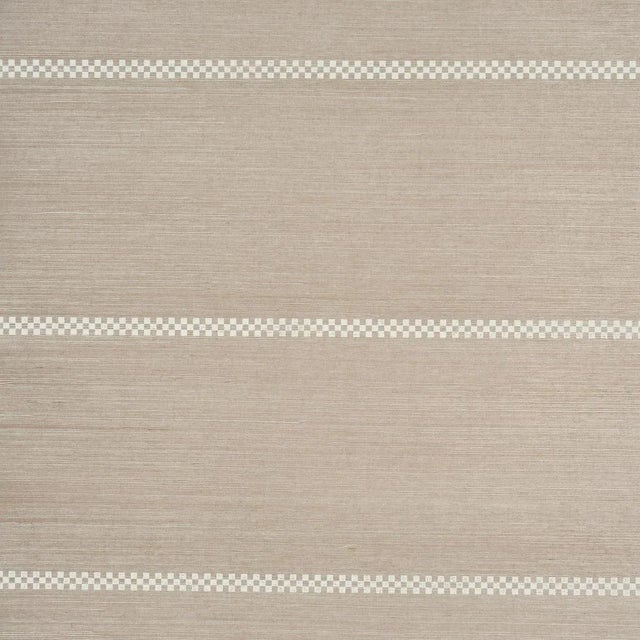SAMPLE - Schumacher Checkered Stripe Sisal Wallpaper In Flax 1 For Sale