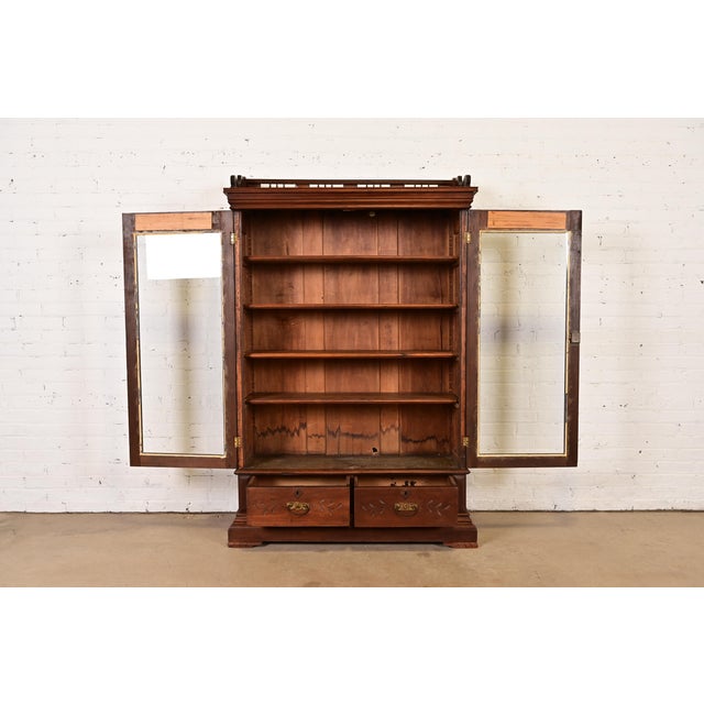 Late 19th Century Herter Brothers Style Antique Eastlake Victorian Carved Walnut Bookcase, Circa 1880s For Sale - Image 5 of 12